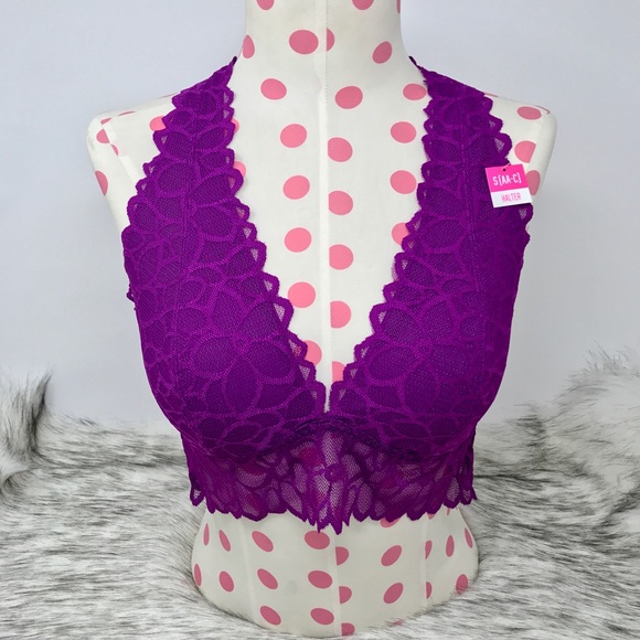 🔥SALE🔥VS PINK Unlined Lace Halter Bralette - Picture 2 of 8